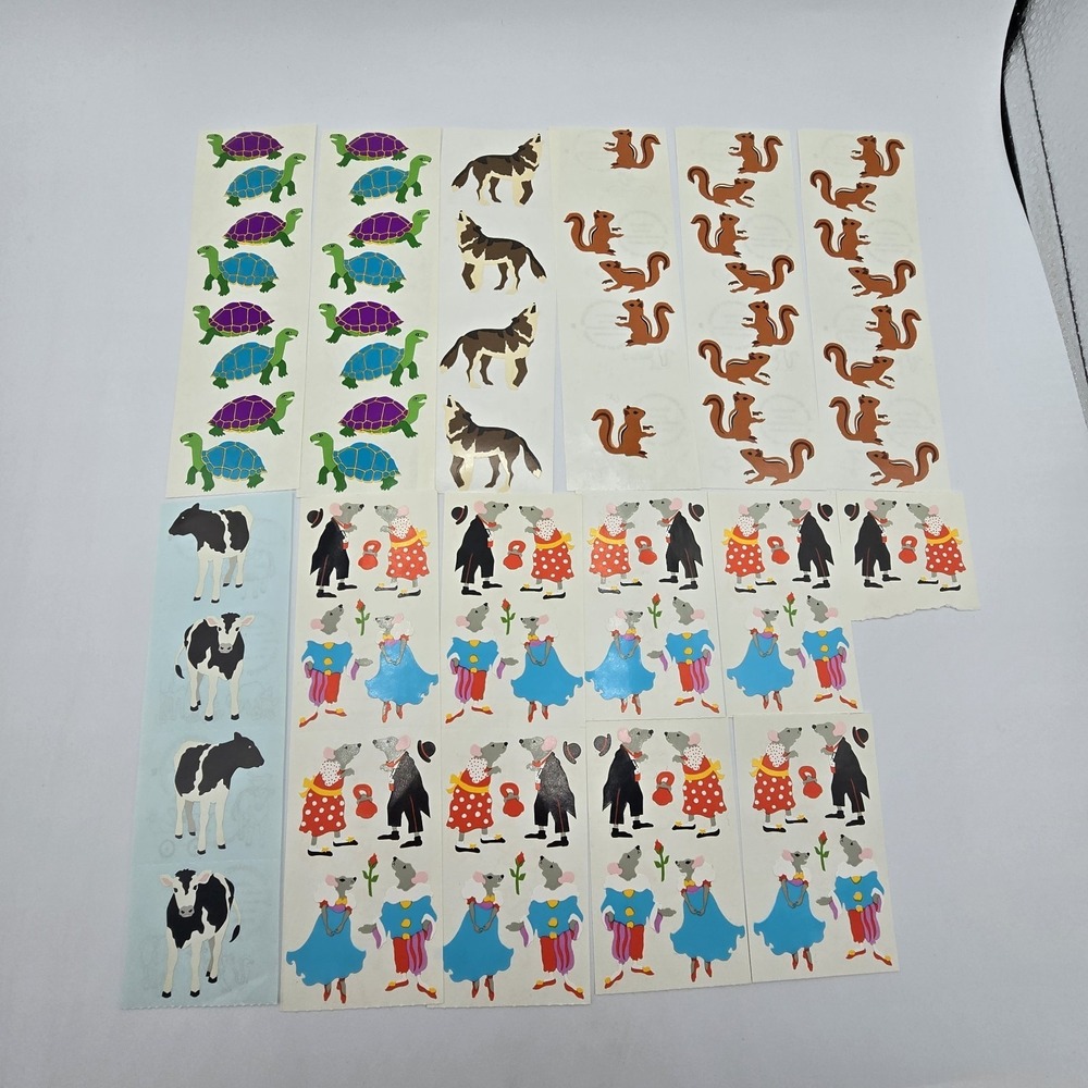 Vtg 90s Mrs. Grossman's Stickers Lot Animals Rat Opera Mice‎ Turtles Wolf Cow